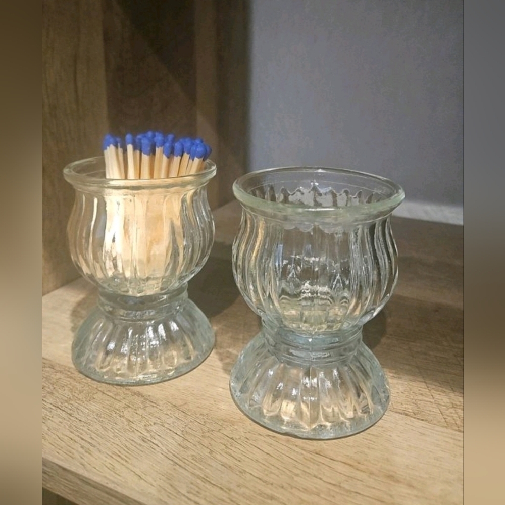 2 Pc. Glass Candle Match Stick Holders